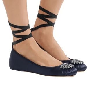 Jimmy Choo Grace Ballet Flat black size 38.5 KHG/ 163 lace up jeweled toe